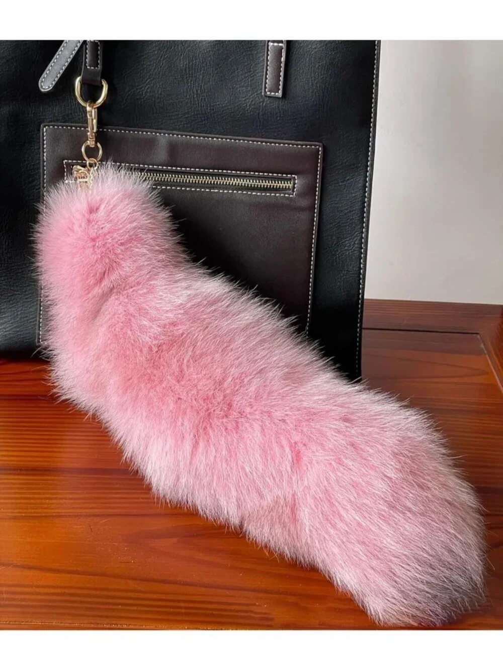 Women's Pink Grey Pendant Cosplay Costume Halloween Furry Tails Keychain Handbag